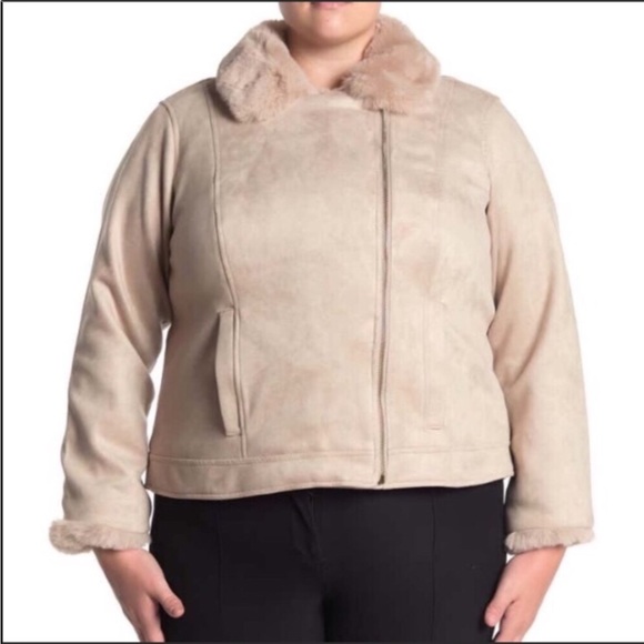 Faux Fur Trimmed Moto Jacket 2X - Picture 3 of 10